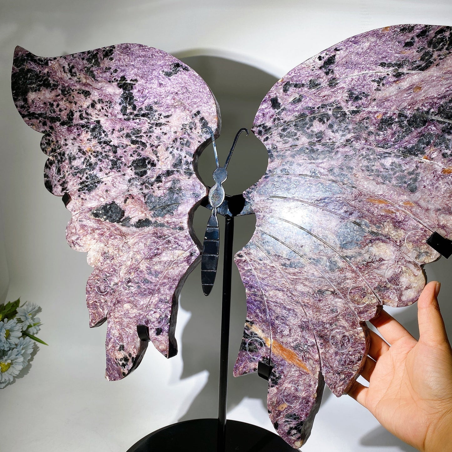 Large Unique Charoite with Calcite Butterfly Wings with Stand Crystal Healing Bulk Wholesale