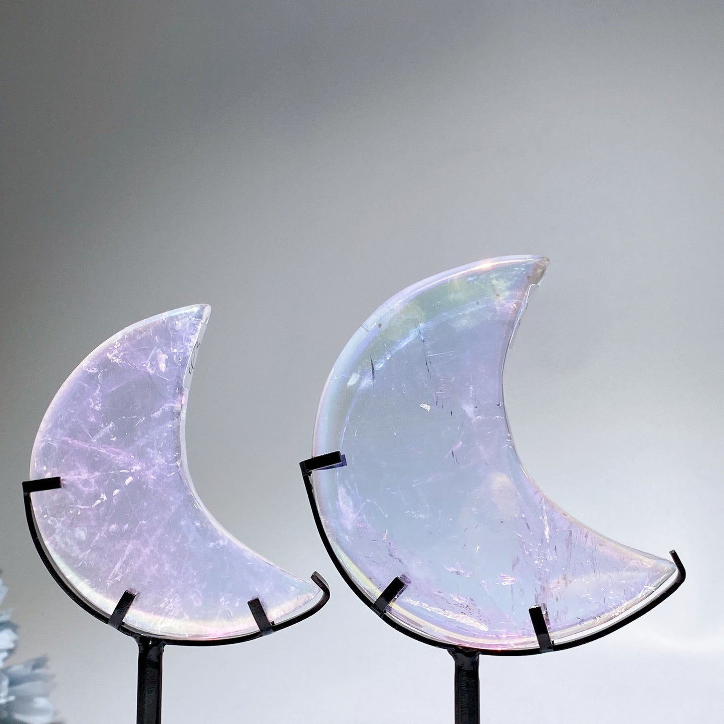 Aura Angel Clear Quartz Moon Carving with Stand Crystal Healing Bulk Wholesale