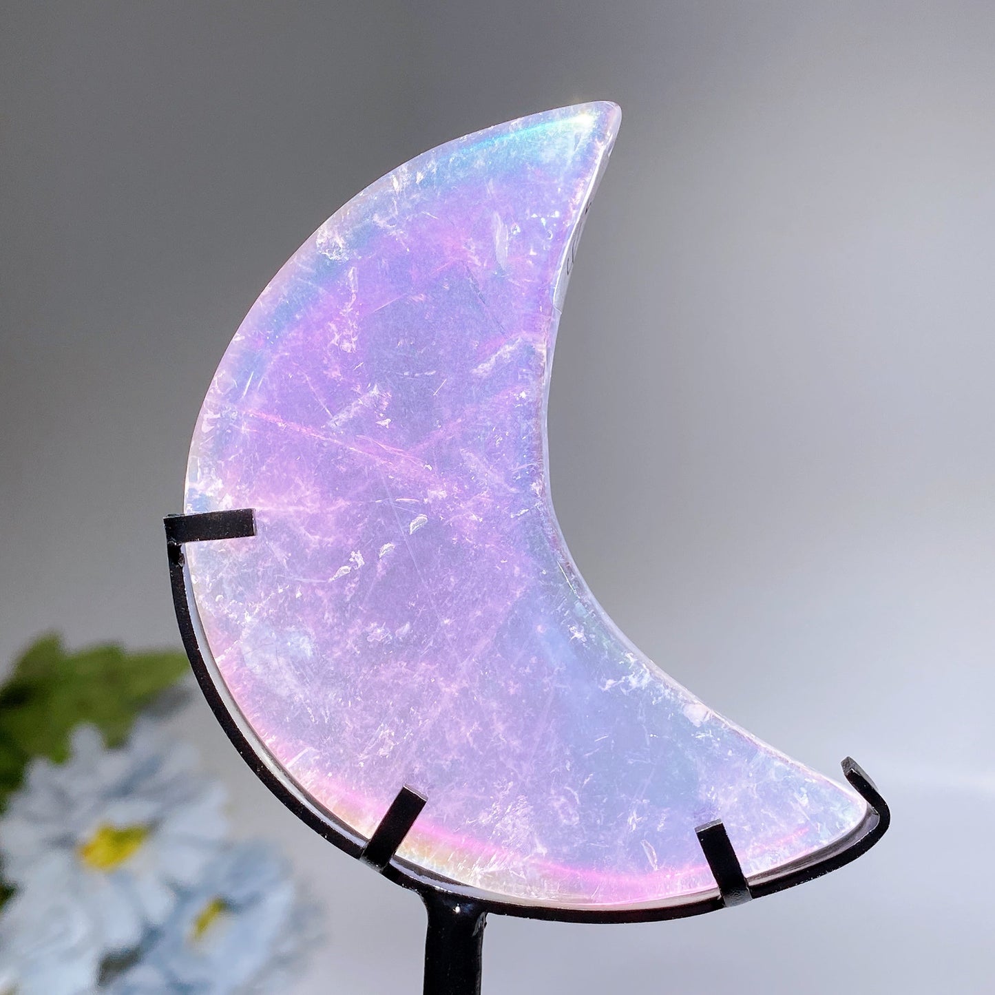 Aura Angel Clear Quartz Moon Carving with Stand Crystal Healing Bulk Wholesale
