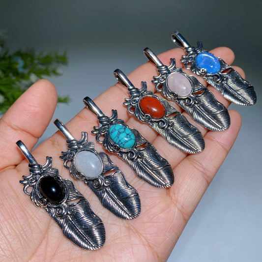 Crystal Metal Feather Pendant Crystal Healing Bulk Wholesale