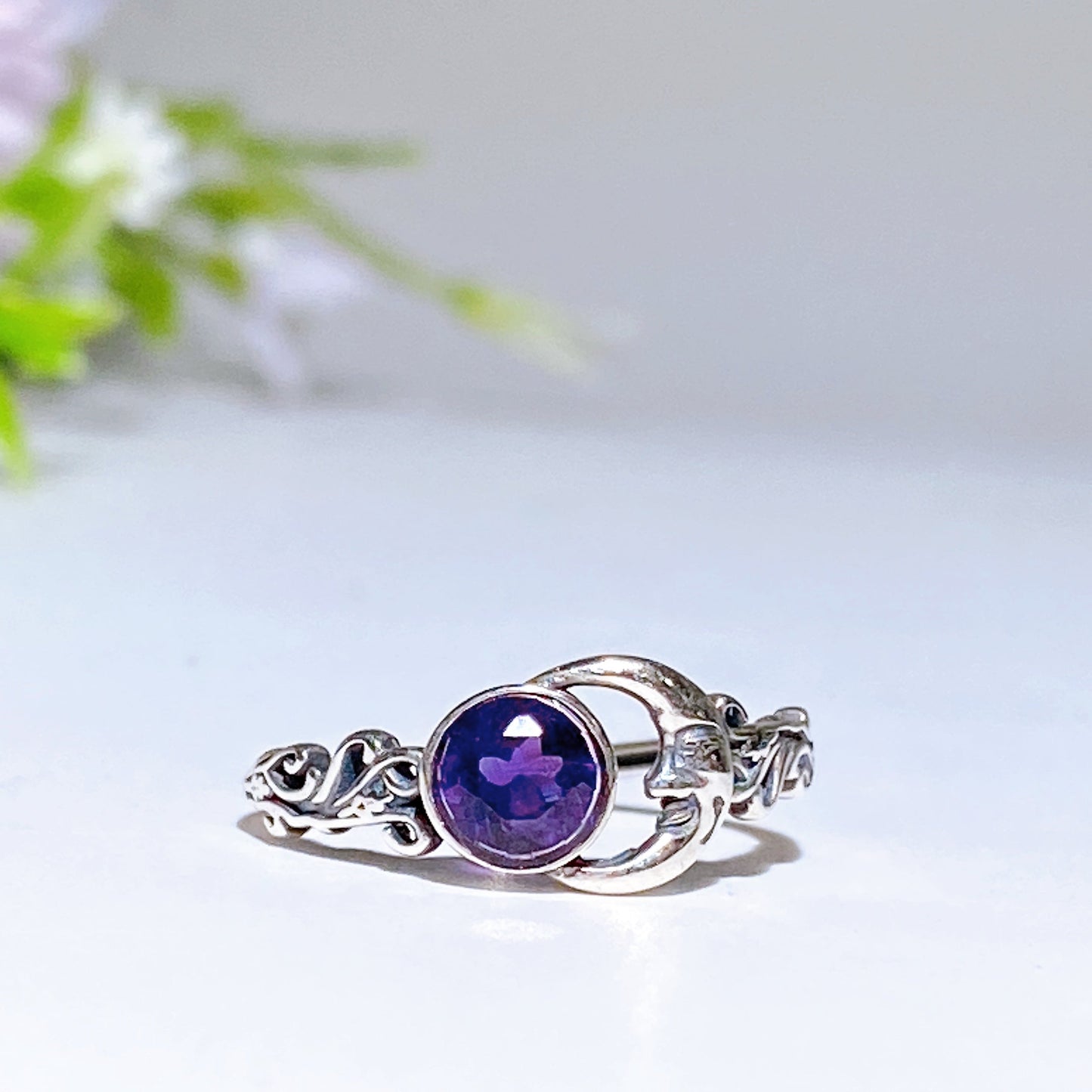 Sterling Silver Amethyst Moon Ring Crystal Healing Bulk Wholesale
