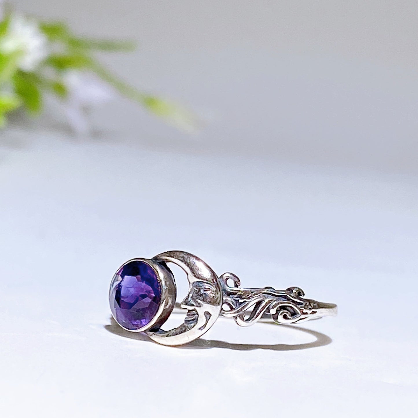 Sterling Silver Amethyst Moon Ring Crystal Healing Bulk Wholesale