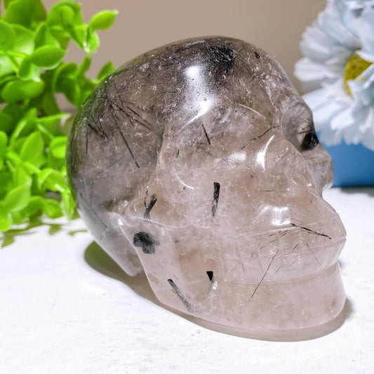 3.9" Unique Black Tourmaline In Quartz Skull Carvings Bulk Wholesale