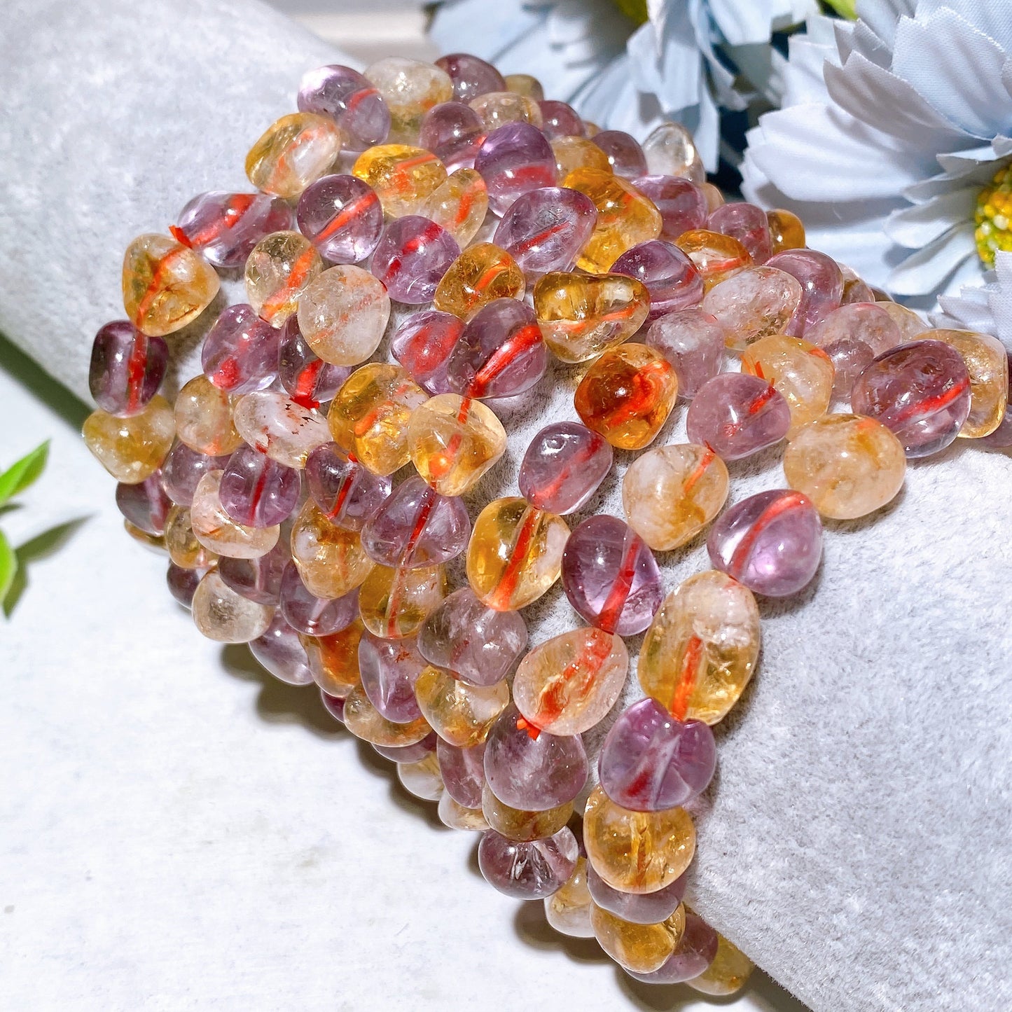 8mm Amethyst Citrine Chips Mixed Polished Crystal Bracelet Bulk Wholesale