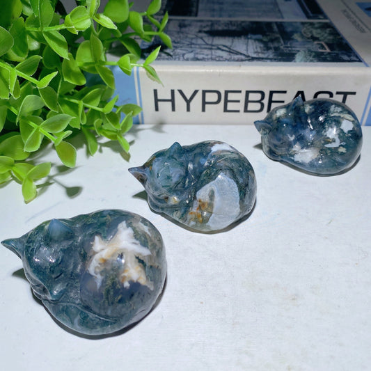 2.0" Moss Agate Cat Carvings Bulk Wholesale