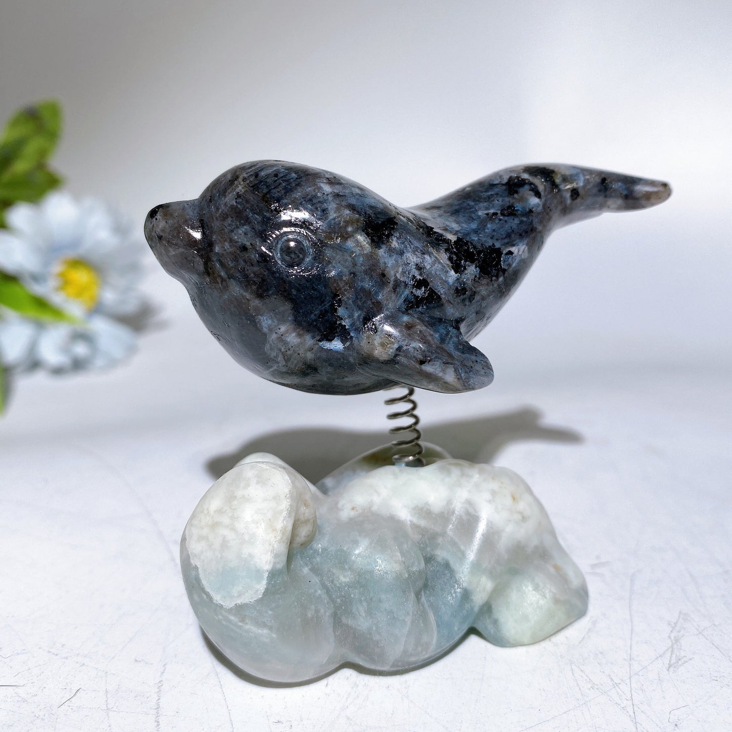 2.9" Crystal Dolphin Carving with Jade Base Crystal Healing Bulk Wholesale