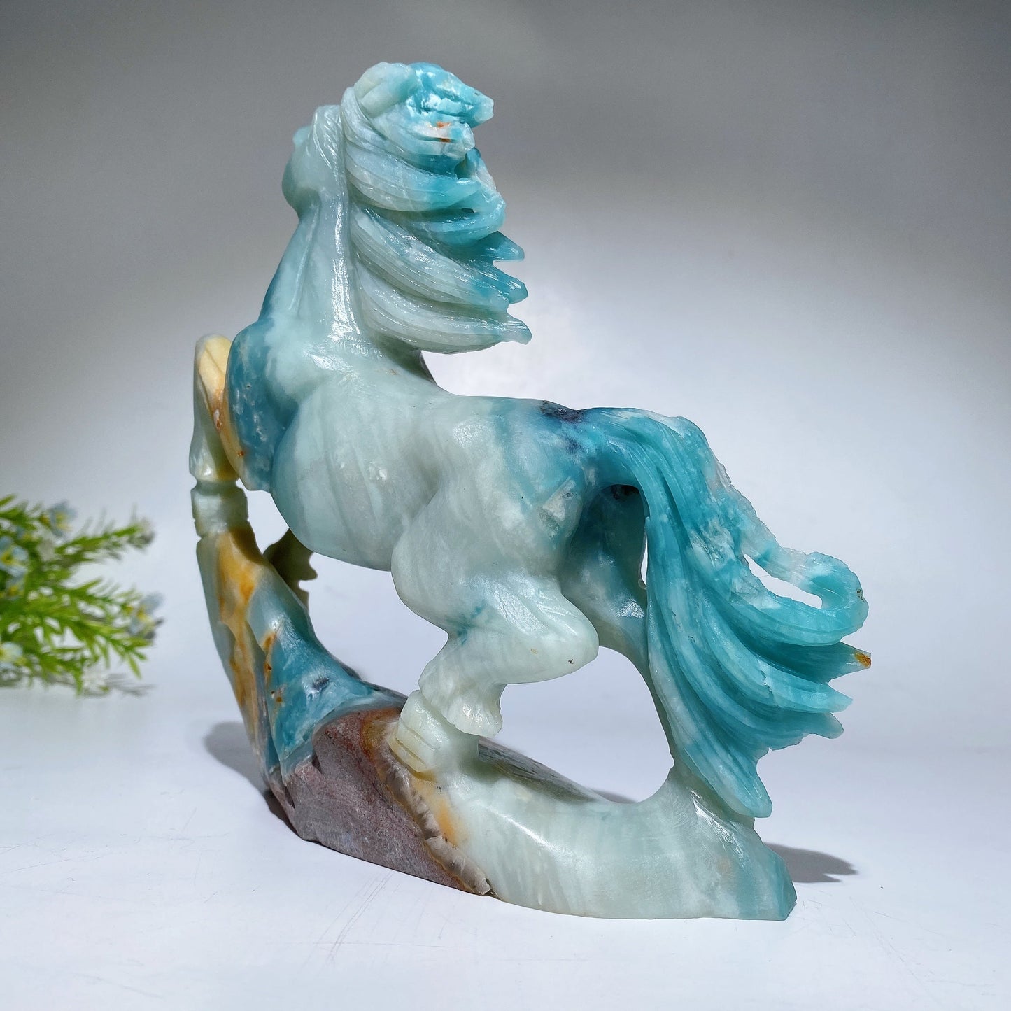 17cm Unique Hand Carved Caribbean Calcite Sky Blue Horse Carving Crystal Healing Bulk Wholesale