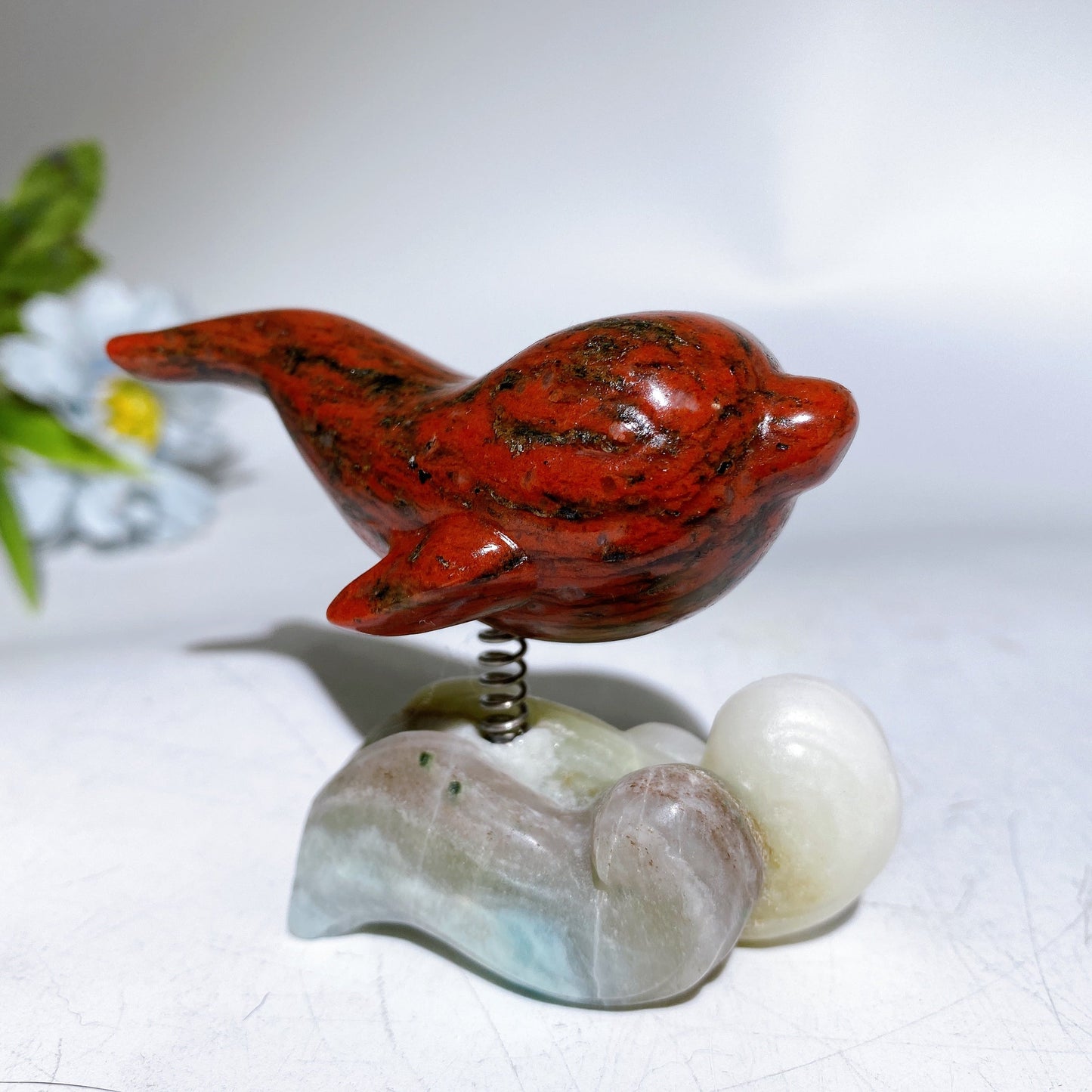 2.9" Crystal Dolphin Carving with Jade Base Crystal Healing Bulk Wholesale