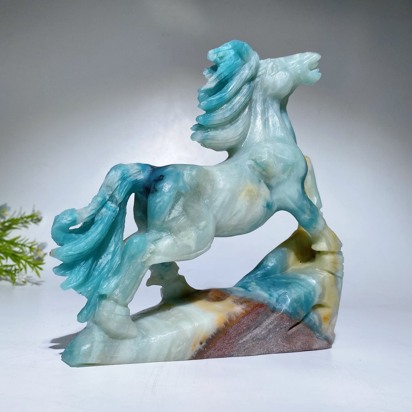 17cm Unique Hand Carved Caribbean Calcite Sky Blue Horse Carving Crystal Healing Bulk Wholesale