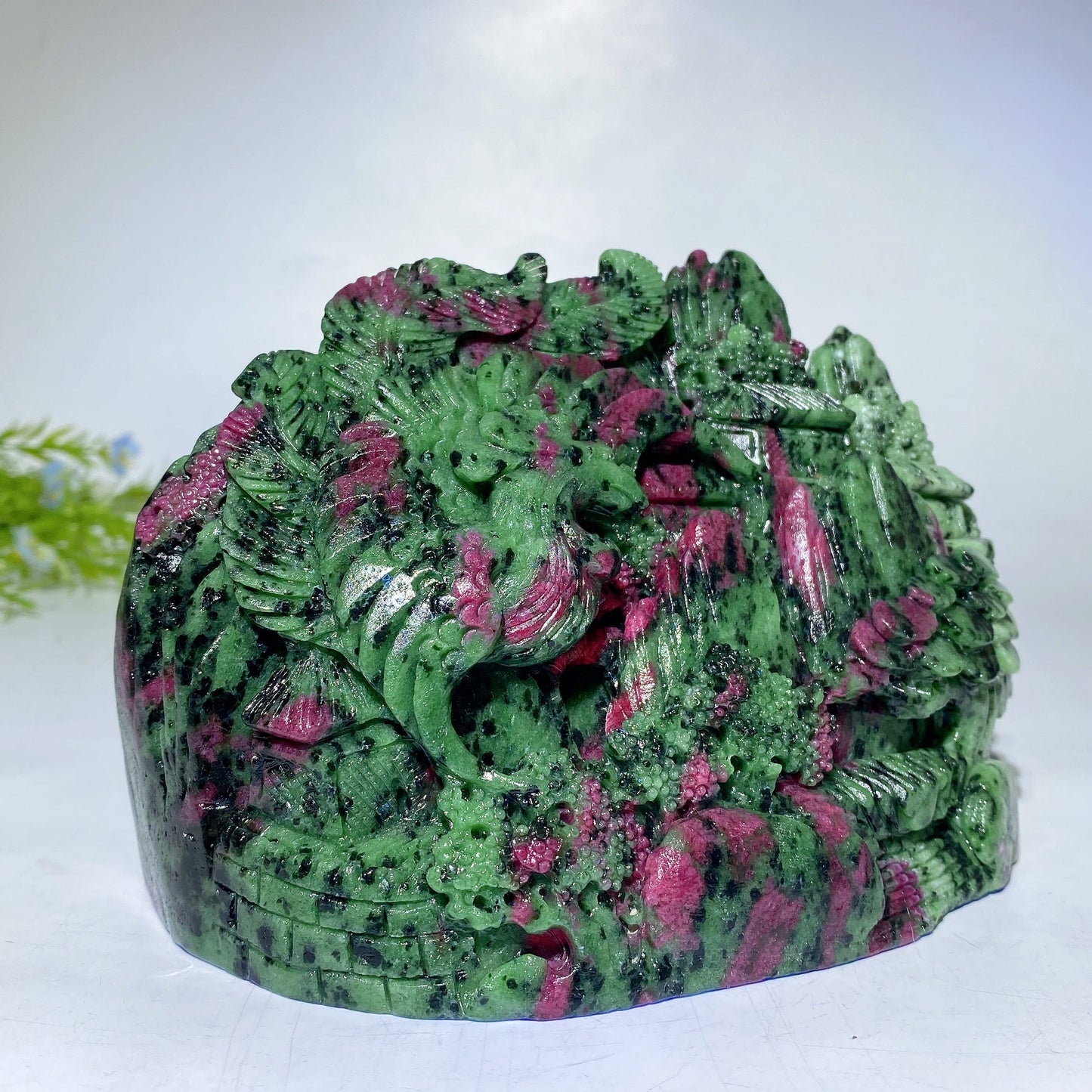 17cm Hand Carved Unique UV Reactive Ruby In Zoisite Phoenix Mountain Carving Free Form Crystal Healing Bulk Wholesale