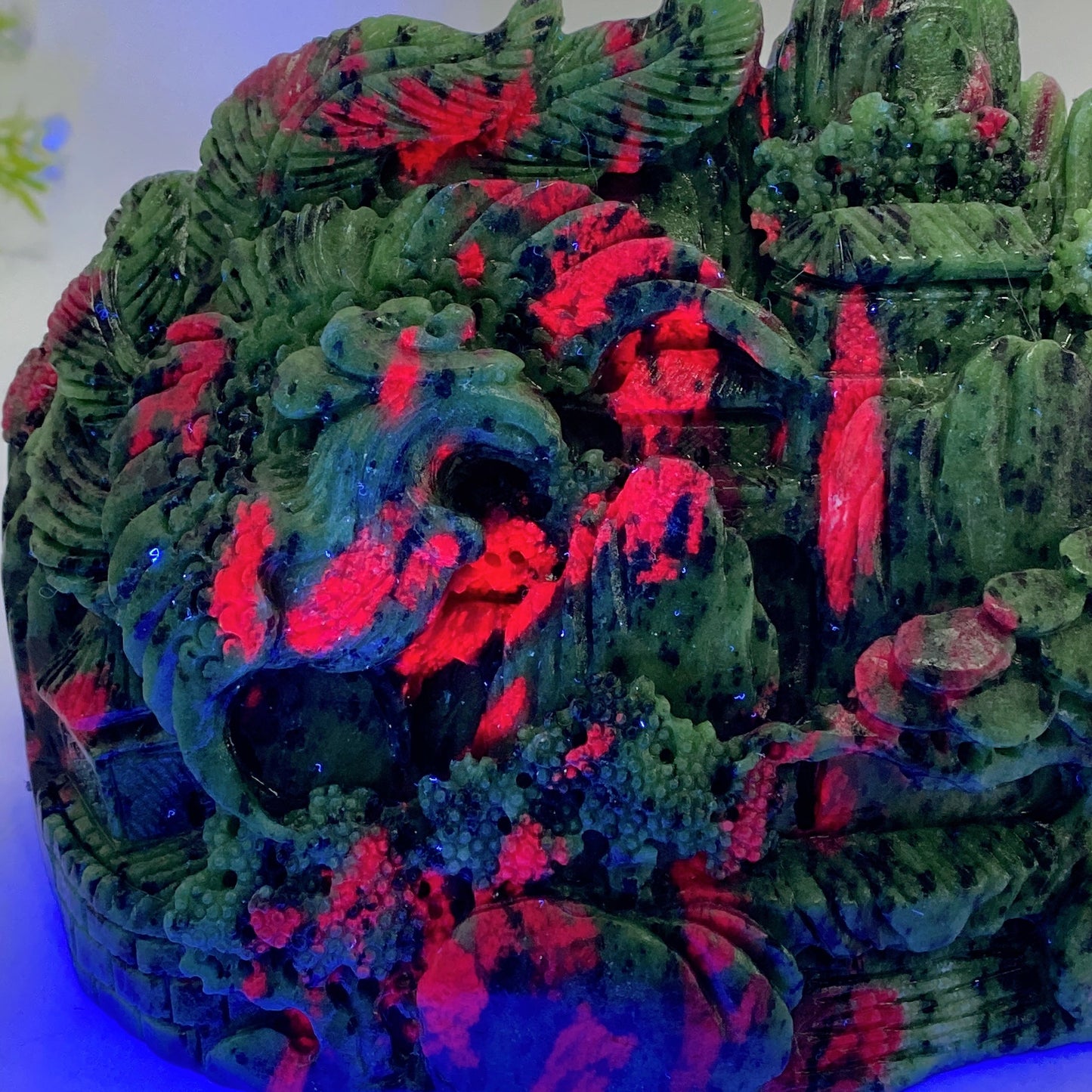 17cm Hand Carved Unique UV Reactive Ruby In Zoisite Phoenix Mountain Carving Free Form Crystal Healing Bulk Wholesale