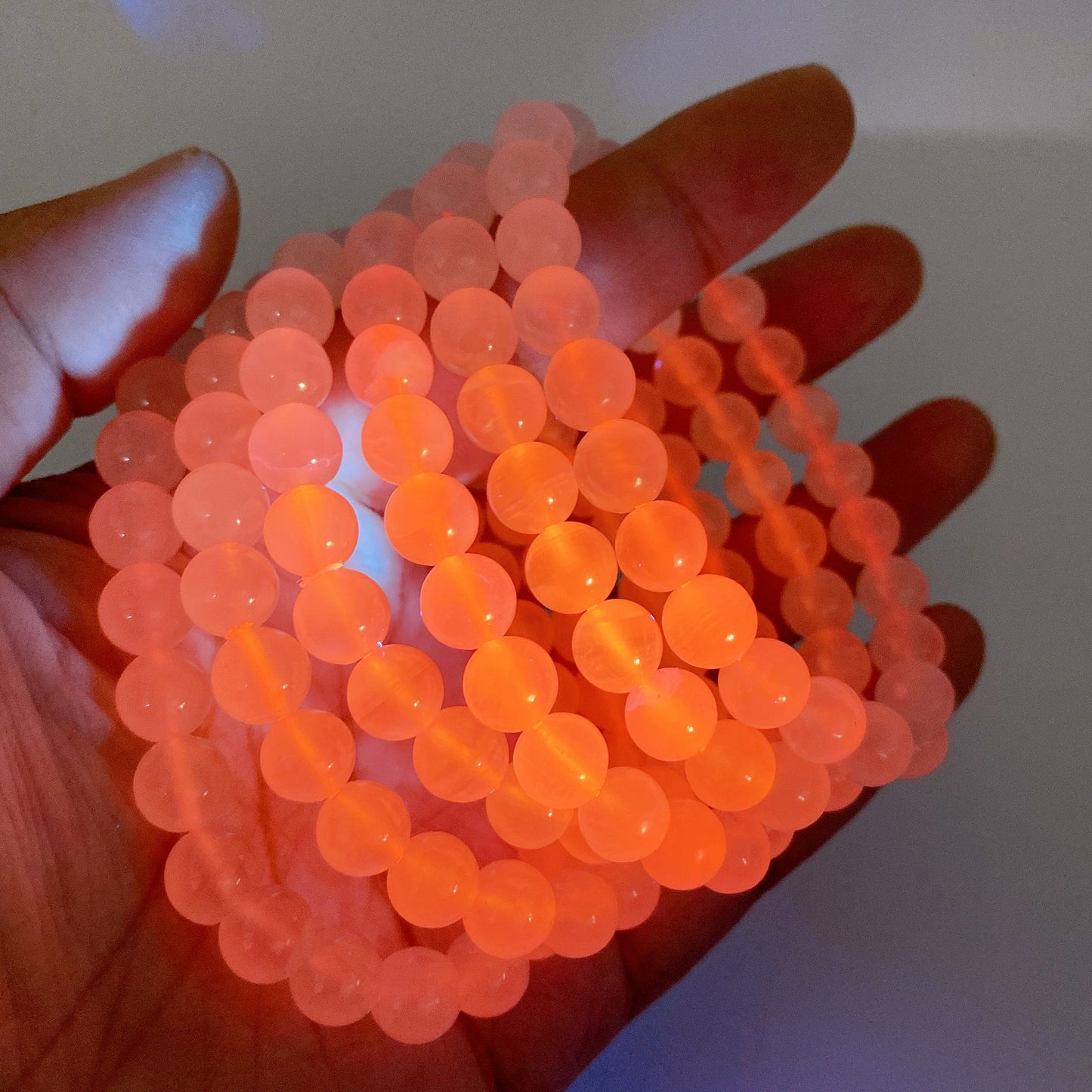 8mm UV Reactive Pink Calcite Bracelet Crystal Healing Bulk Wholesale