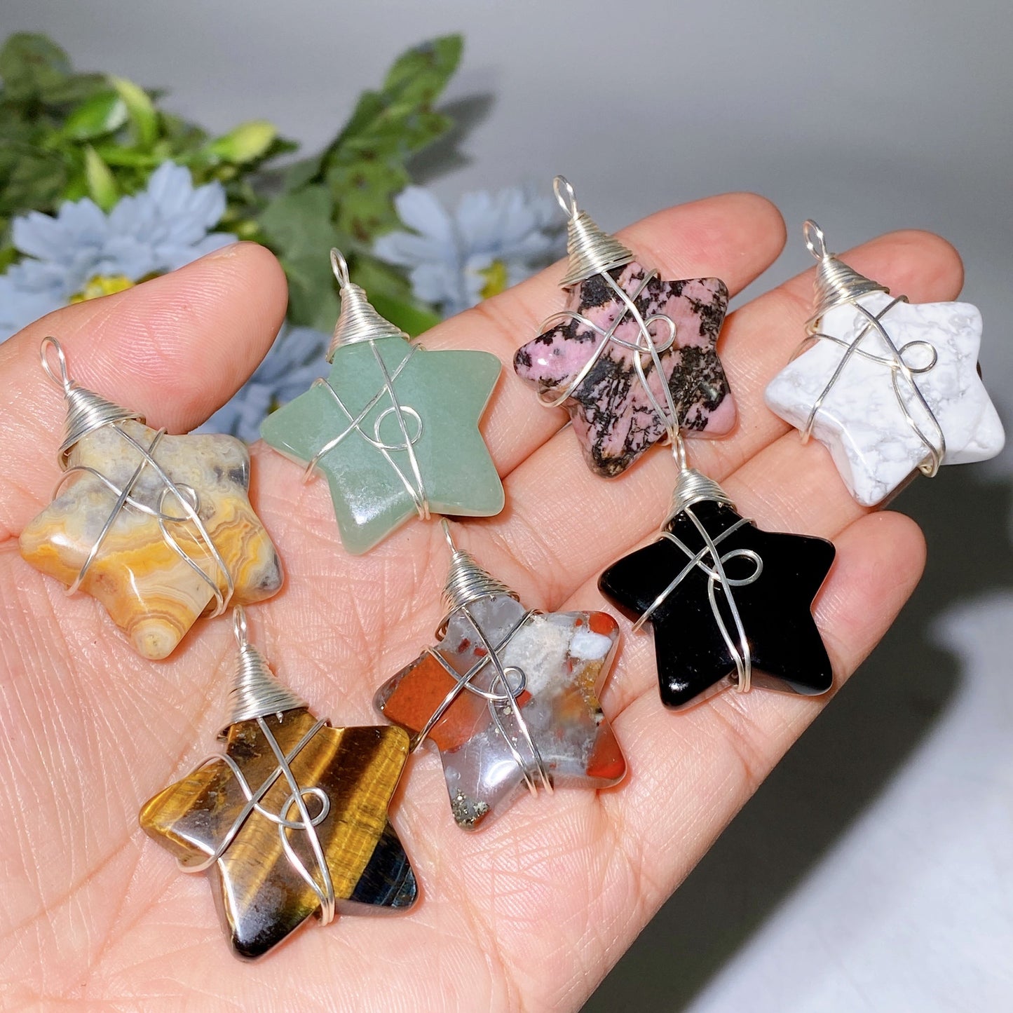 Crystal Star Pendant with Black Cord Necklace Crystal Healing Bulk Wholesale