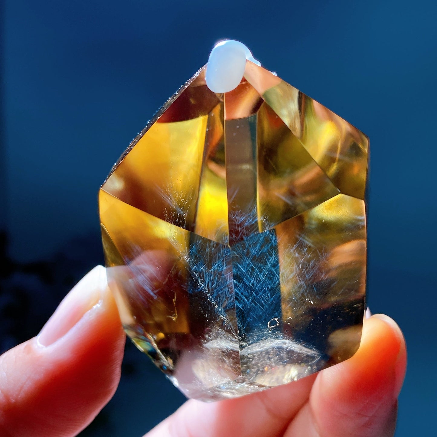 2.5" Unique Blue Needle in Citrine with Rainbow Point Crystal Healing Bulk Wholesale