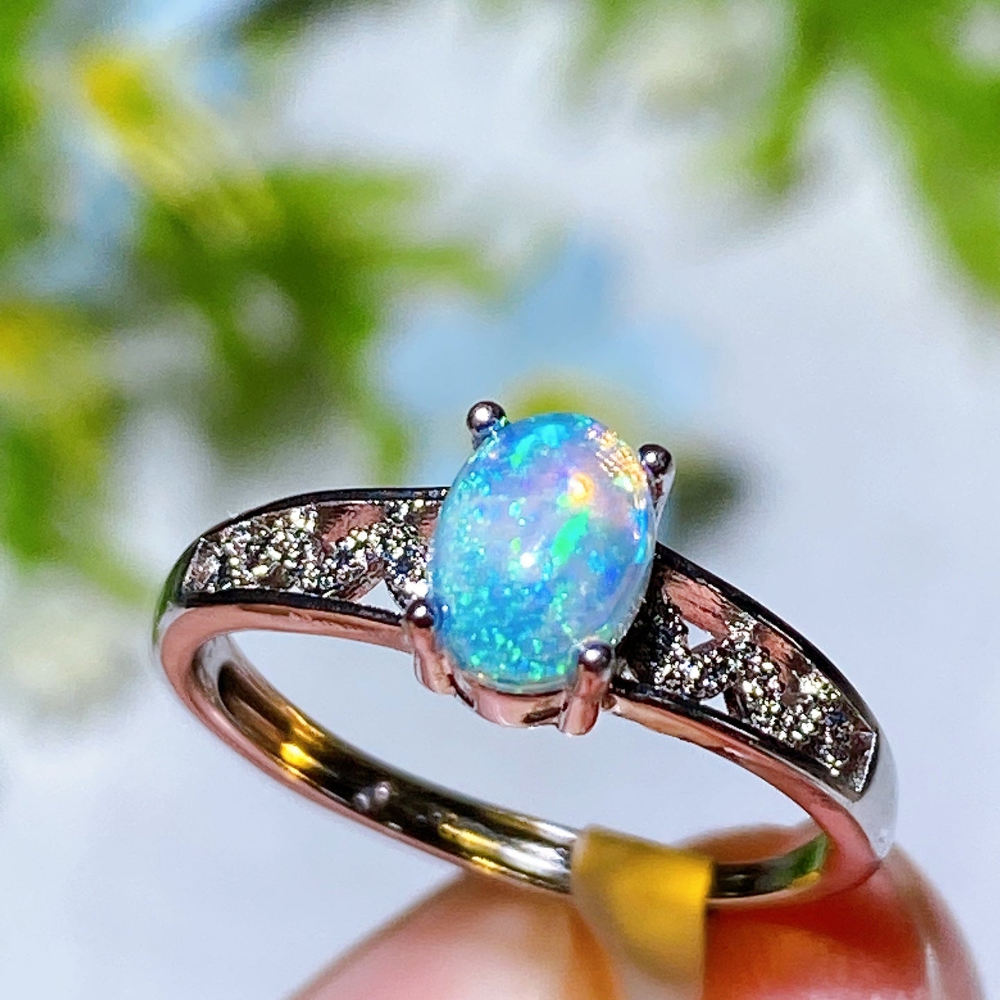 Silver-plated Copper Natural Opal Ring Crystal Healing Bulk Wholesale