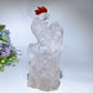 Unique Clear Quartz with Carnelian Rooster Carving with Wooden Stand Crystal Healing Bulk Wholesale