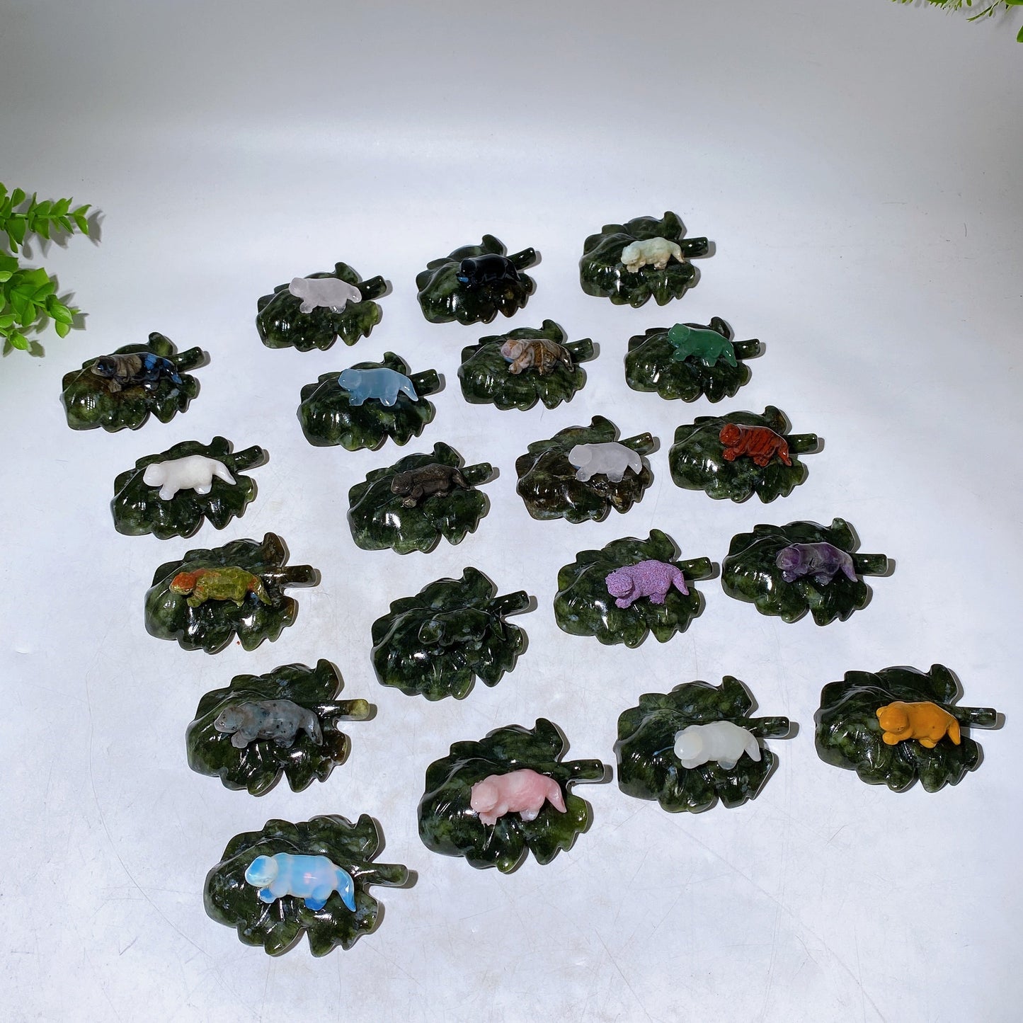 2.7" Crystal Dinosaur on Leaf Carving Crystal Healing Bulk Wholesale