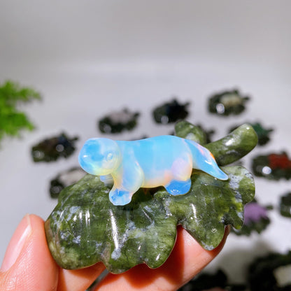 2.7" Crystal Dinosaur on Leaf Carving Crystal Healing Bulk Wholesale