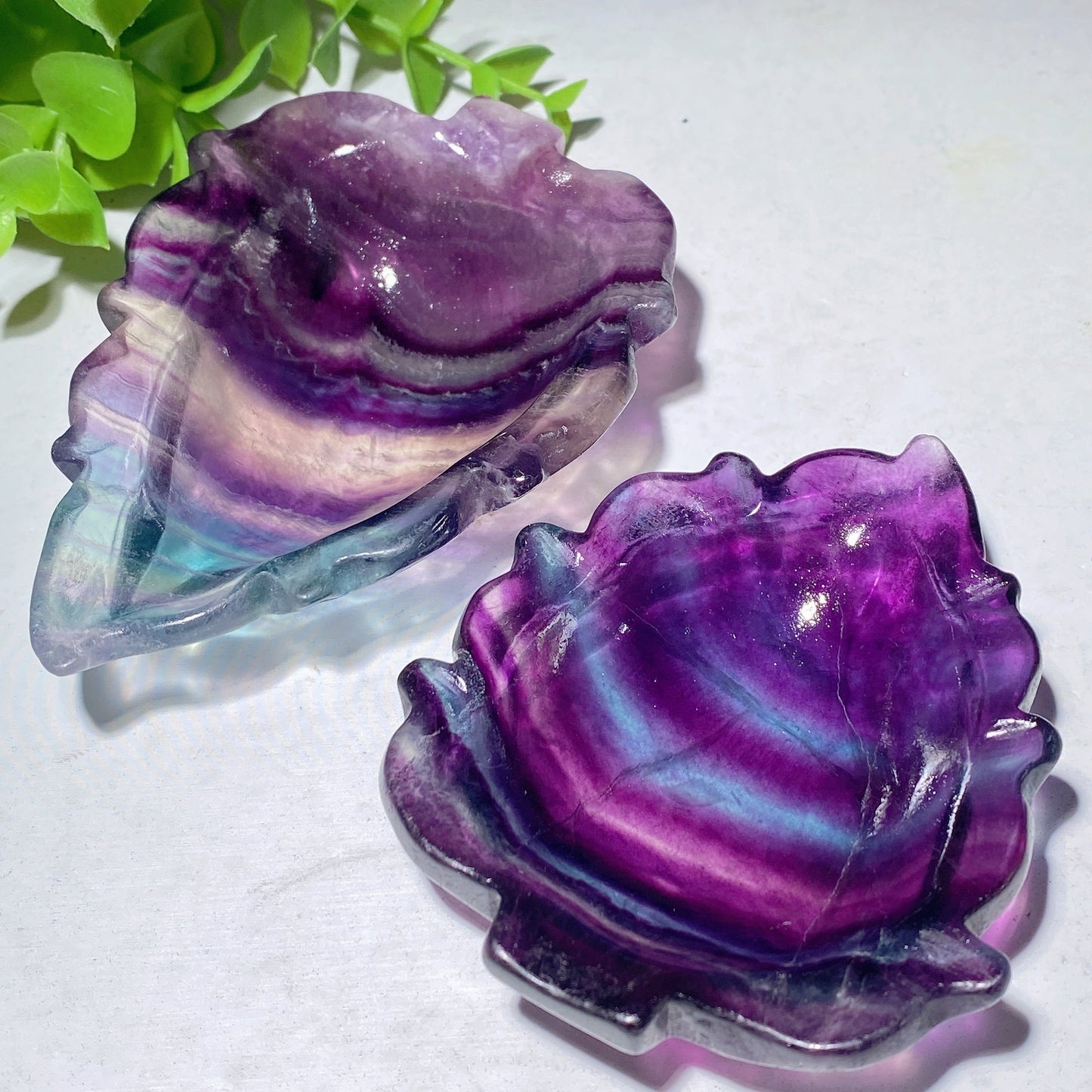 3.2"-3.8" Rainbow Fluorite Leaf Shape Bowl Carvings Bulk Wholesale