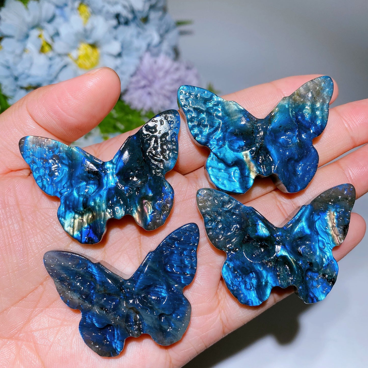 1.9" Labradorite Skull Butterfly Carving Crystal Healing Bulk Wholesale