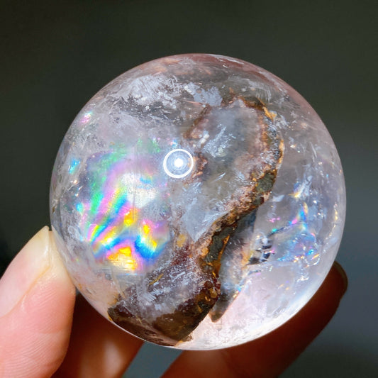 50mm Unique Strong Rainbow with Inclusion Quartz Sphere Crystal Healing Bulk Wholesale