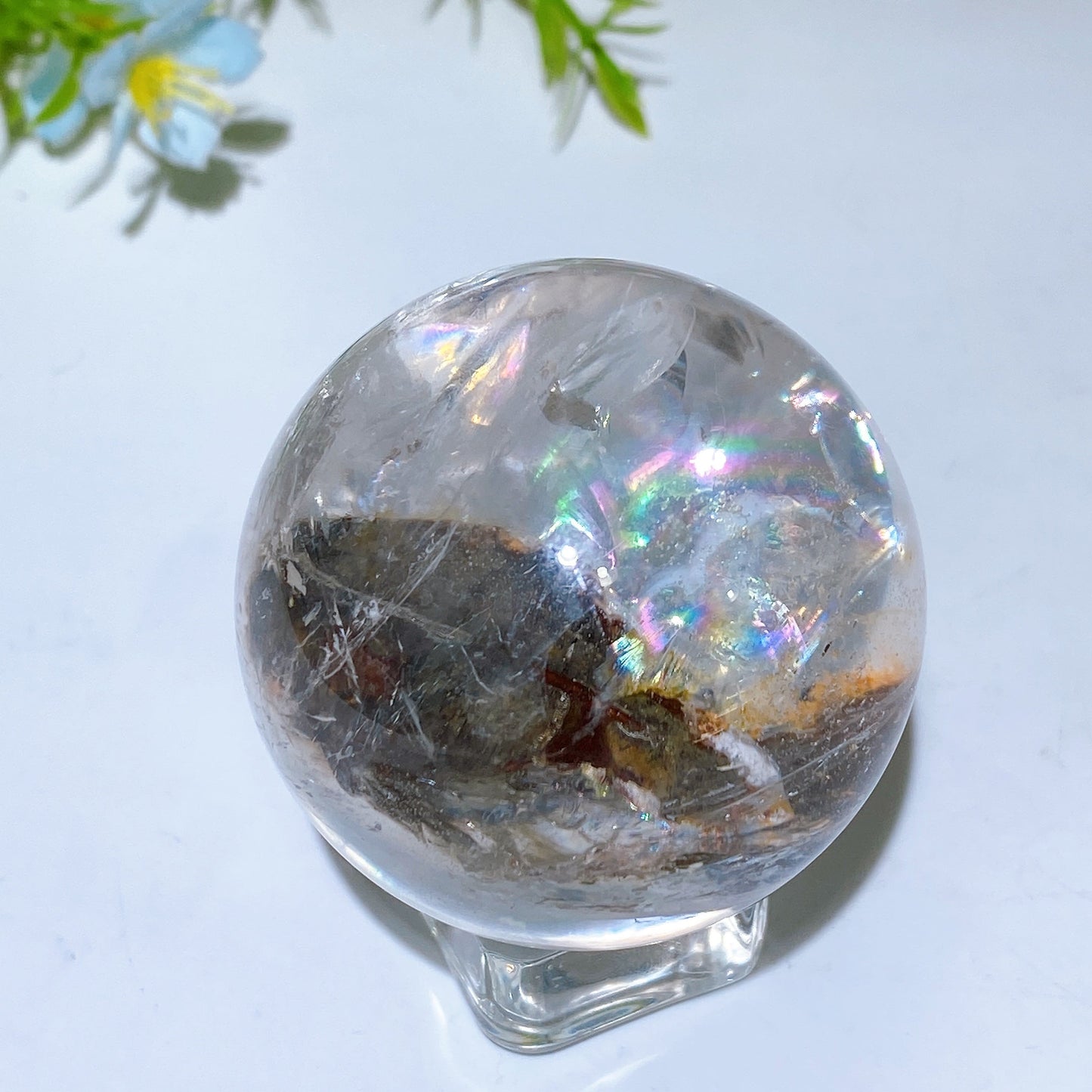 50mm Unique Strong Rainbow with Inclusion Quartz Sphere Crystal Healing Bulk Wholesale