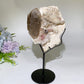 Unique Pink Tourmaline & Smoky Quartz with Mica Grow in Feldspar Specimen with Stand Crystal Healing