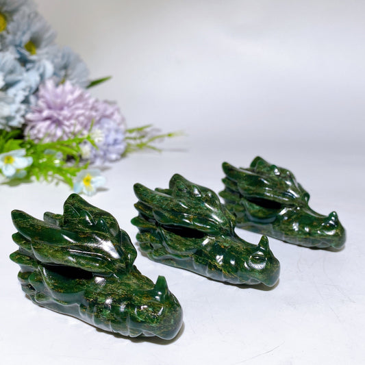 2.6" Emerald Dragon Head Carving Crystal Healing Bulk Wholesale