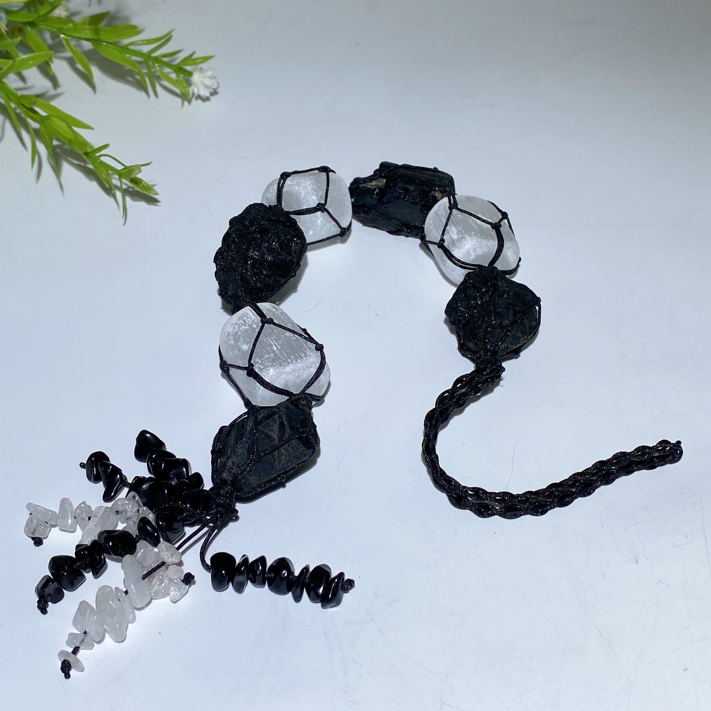 25cm Selenite Black Tourmnaline Raw Stone Hanging Crystal Healing Bulk Wholesale