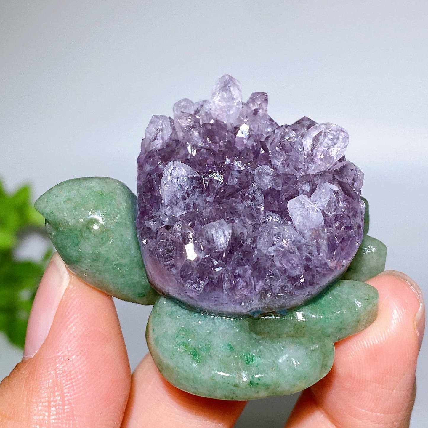 2.0" Amethyst Cluster Green Aventurine Turtle Carving Crystal Healing Bulk Wholesale