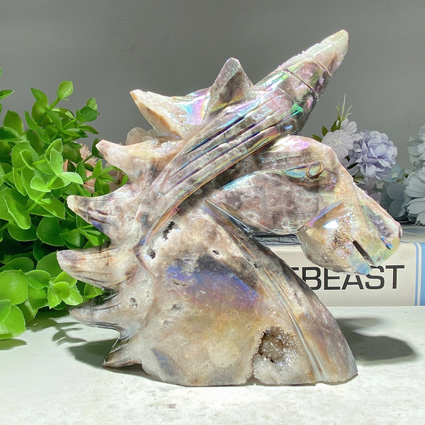 5.0" Aura Druzy Zinc Unicorn Carvings Bulk Wholesale