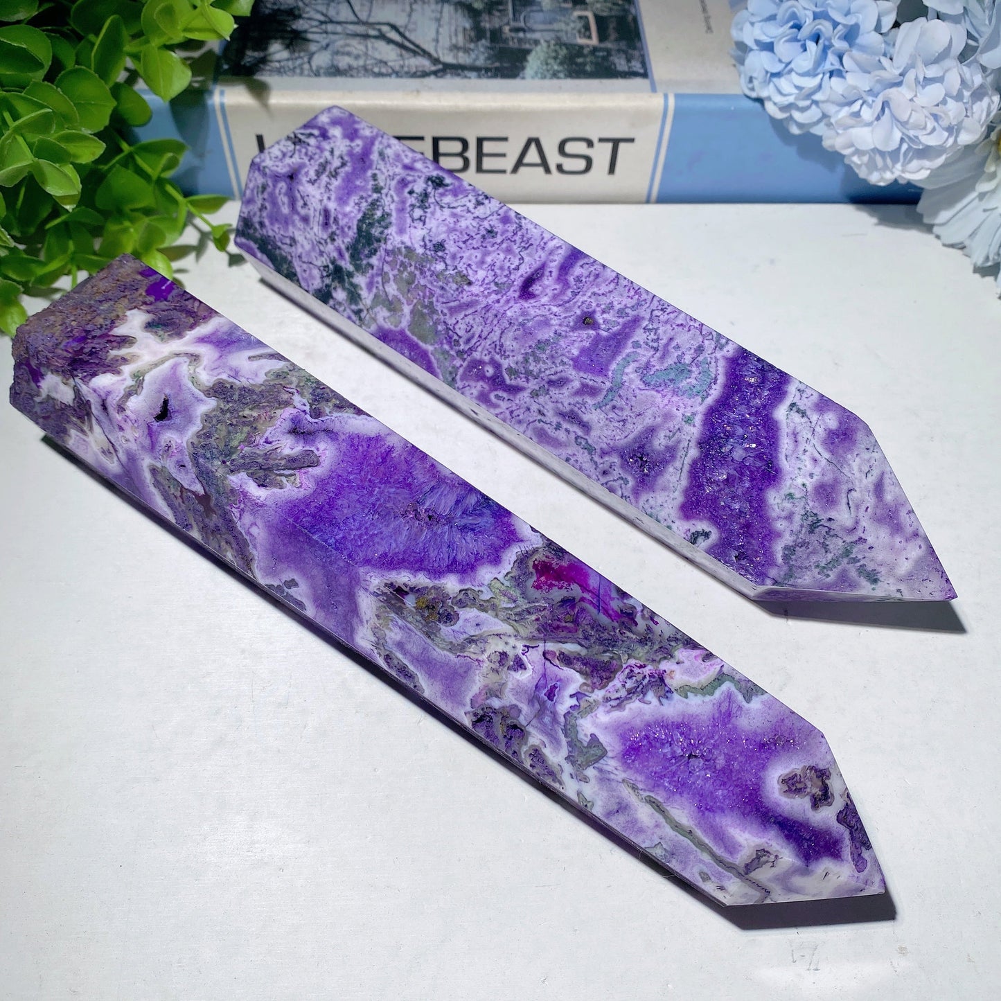 6.0"-9.0" Purple Moss Agate Tower Bulk Wholesale