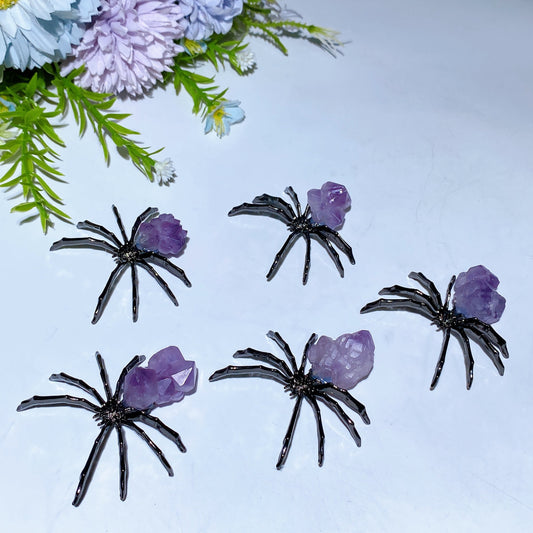 2.2" Raw Amethyst metal Spider Free Form Crystal Healing Bulk Wholesale
