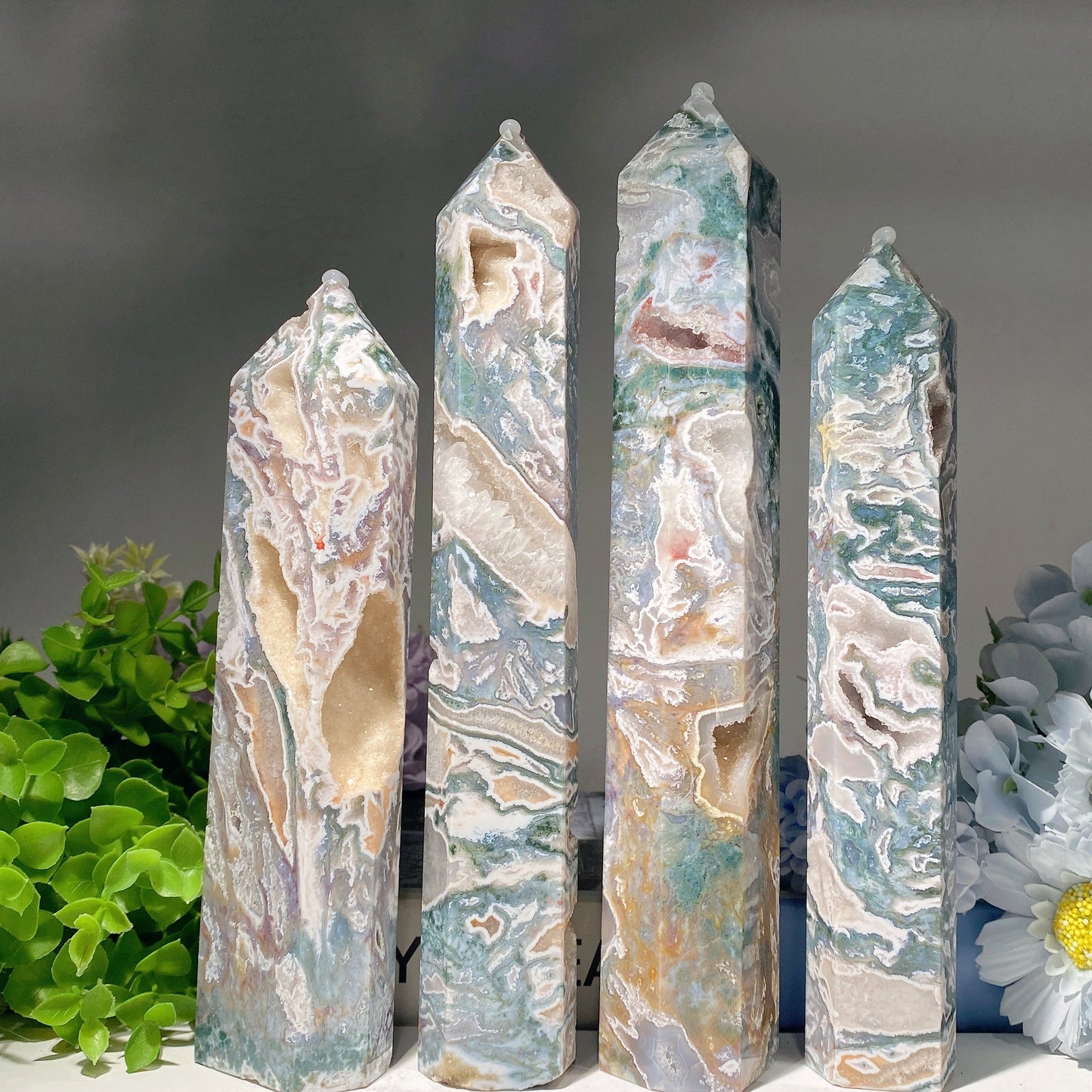 6"-12" Pink Purple Moss Agate Tower Bulk Wholesale