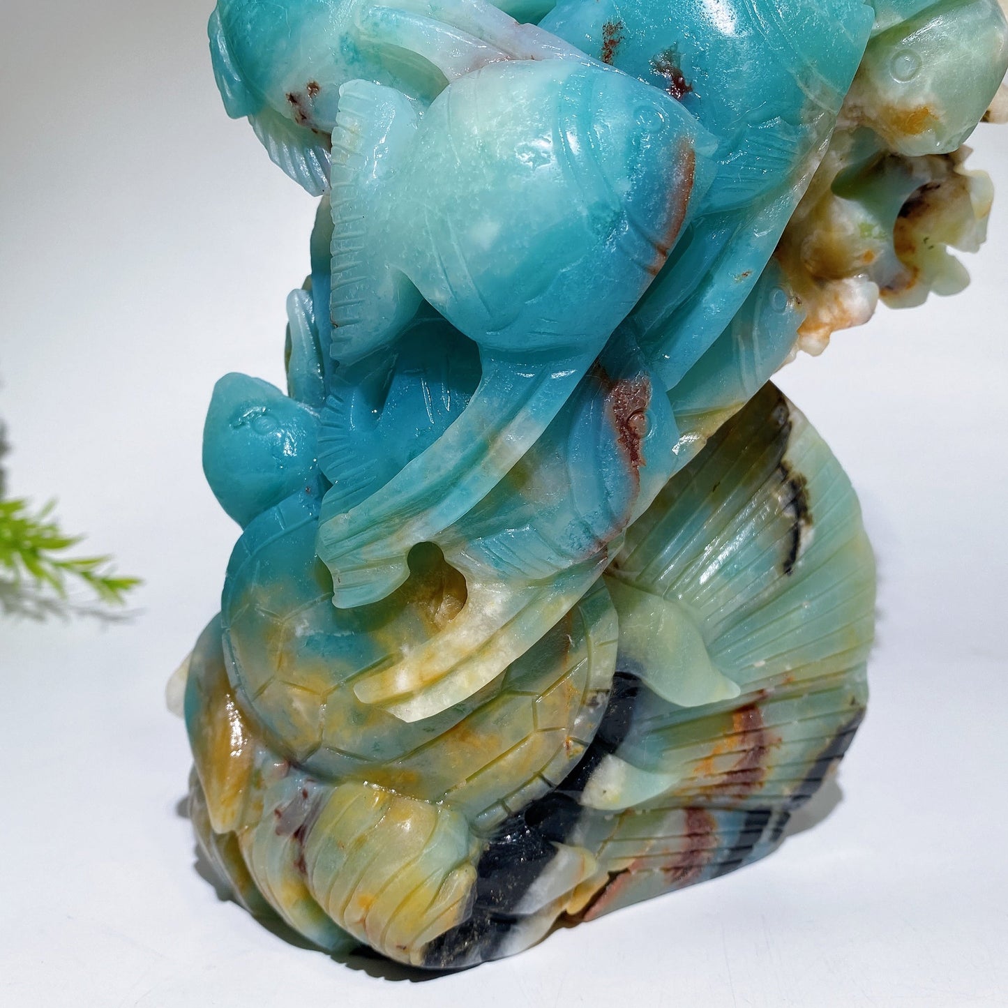 Hand Carved Unique Caribbean Calcite Ocean World Fish Turtle Coral Shell Carving Free Form Crystal Healing Bulk Wholesale