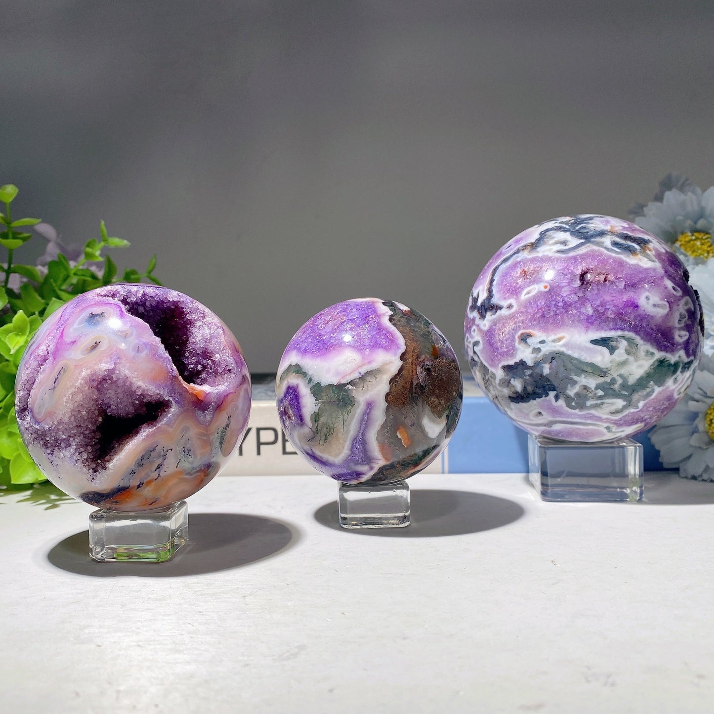 2.2"-4.0" Purple Moss Agate Sphere Bulk Wholesale