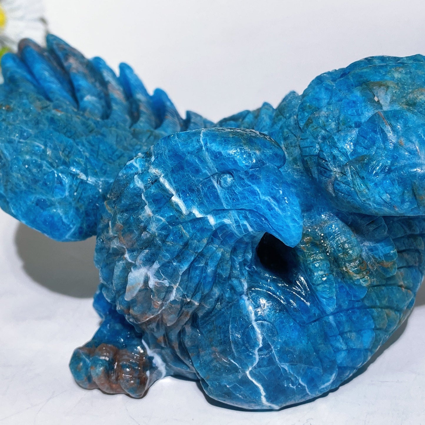Hand Carved Unique Blue Apatite Eagle Catching Fish Carving Free Form Crystal Healing Bulk Wholesale