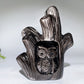 14-16cm Hand Carved Caribbean Calcite Silver Obsidian Owl Tree Hole Carving Free Form Crystal Healing Bulk Wholesale