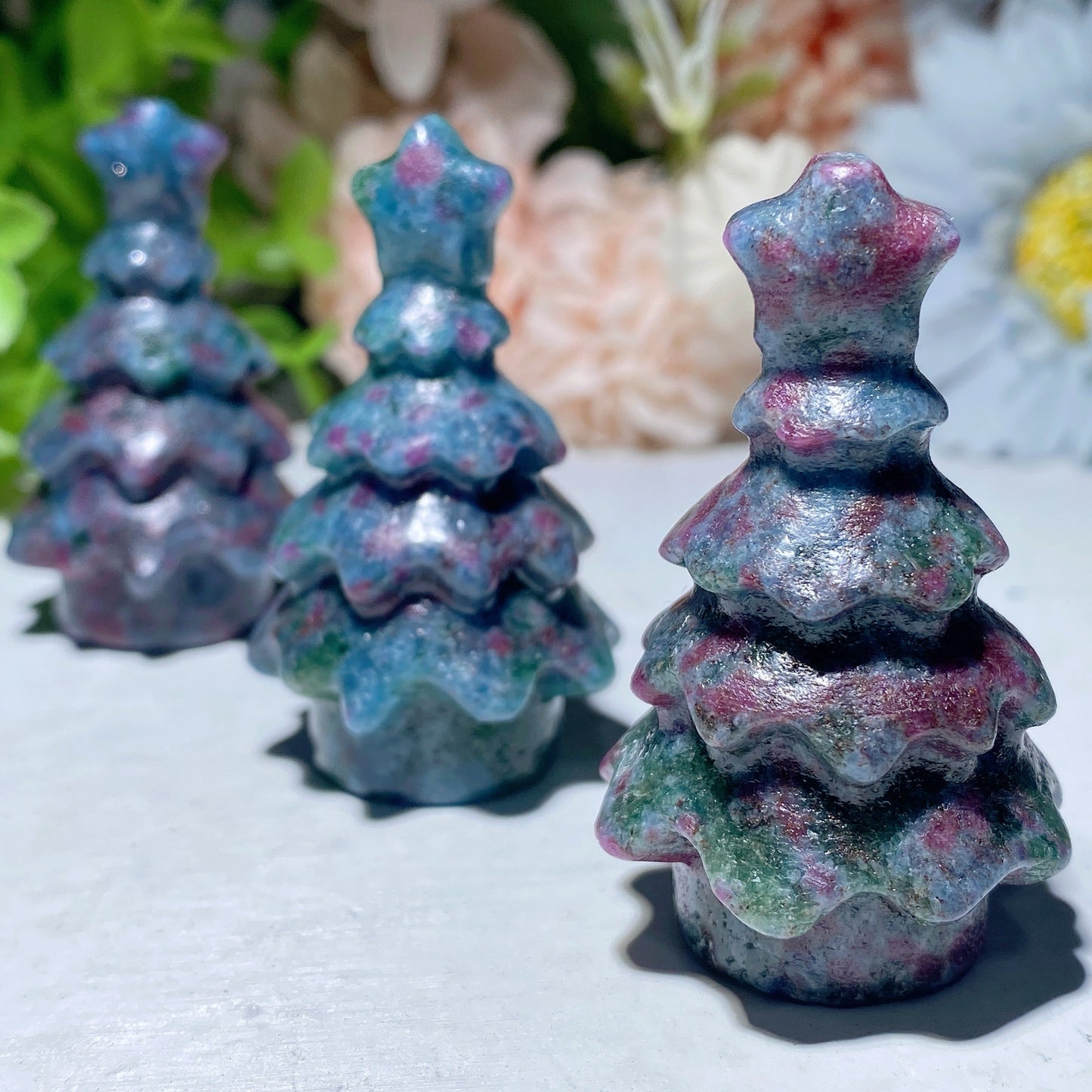 2.0" Ruby Kyanite Christmas Tree Carvings Bulk Wholesale