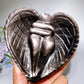 Silver Obsidian Heart Angel Carving with Stand Crystal Healing Bulk Wholesale
