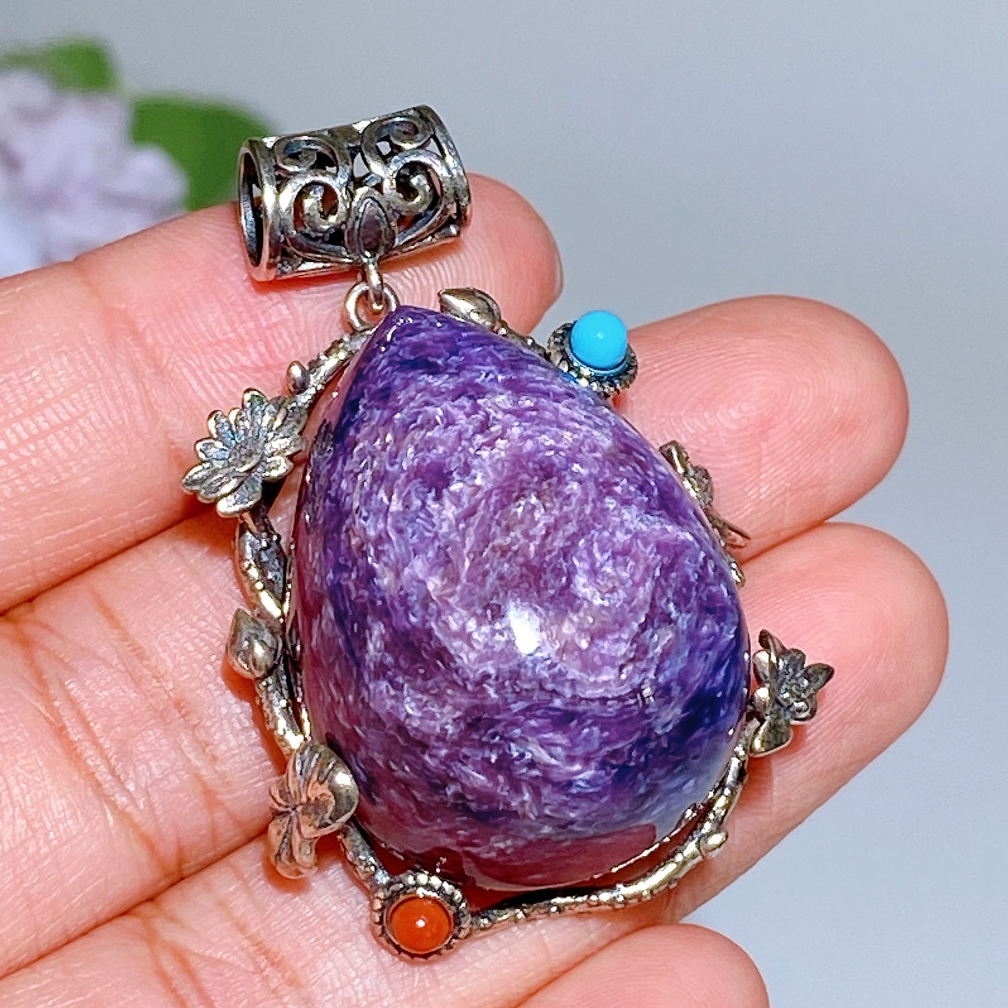 Sterling Silver Charoite Pendant Crystal Healing Bulk Wholesale