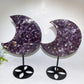 Purple Lepidolite Moon Carving with Stand Crystal Healing Bulk Wholesale