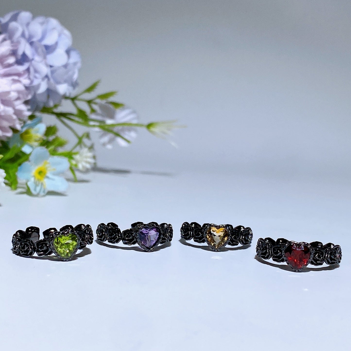 925 Silver Crystal Heart Ring Crystal Healing Bulk Wholesale