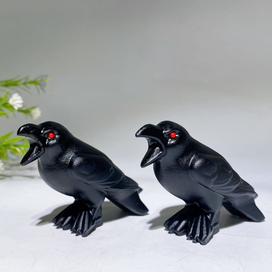 3.5" Black Obsidian Raven Crow Carving Crystal Healing Bulk Wholesale
