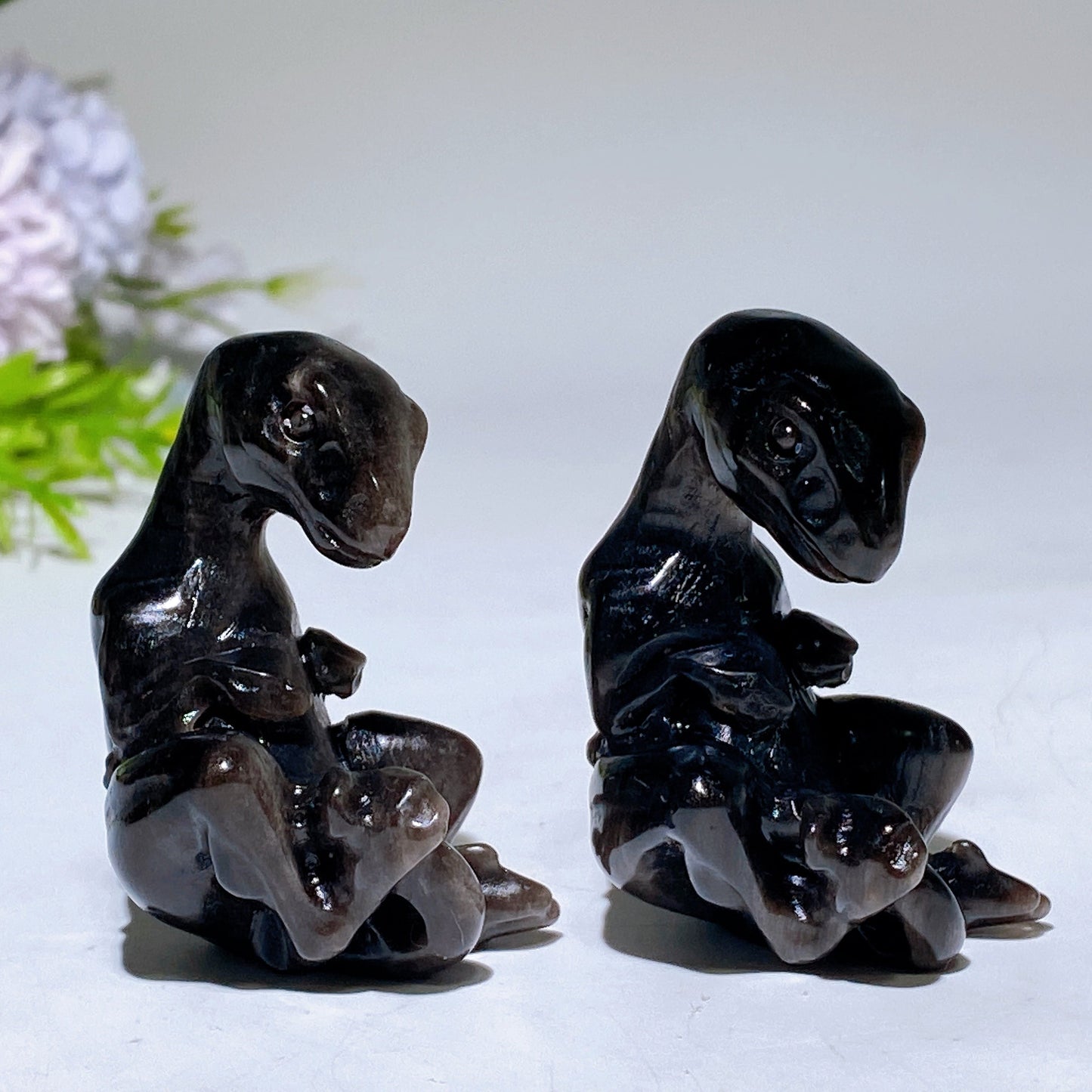 2.2" Silver Obsidian Baby Dinosaur Carving Crystal Healing Bulk Wholesale