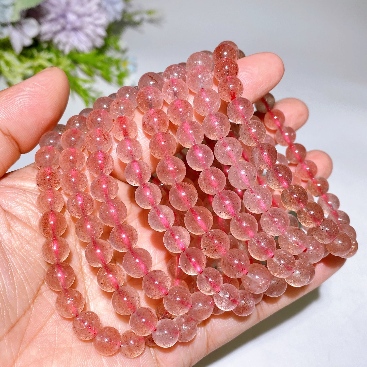 7.8-8mm Strawberry Quartz Bracelet Crystal Healing Bulk Wholesale