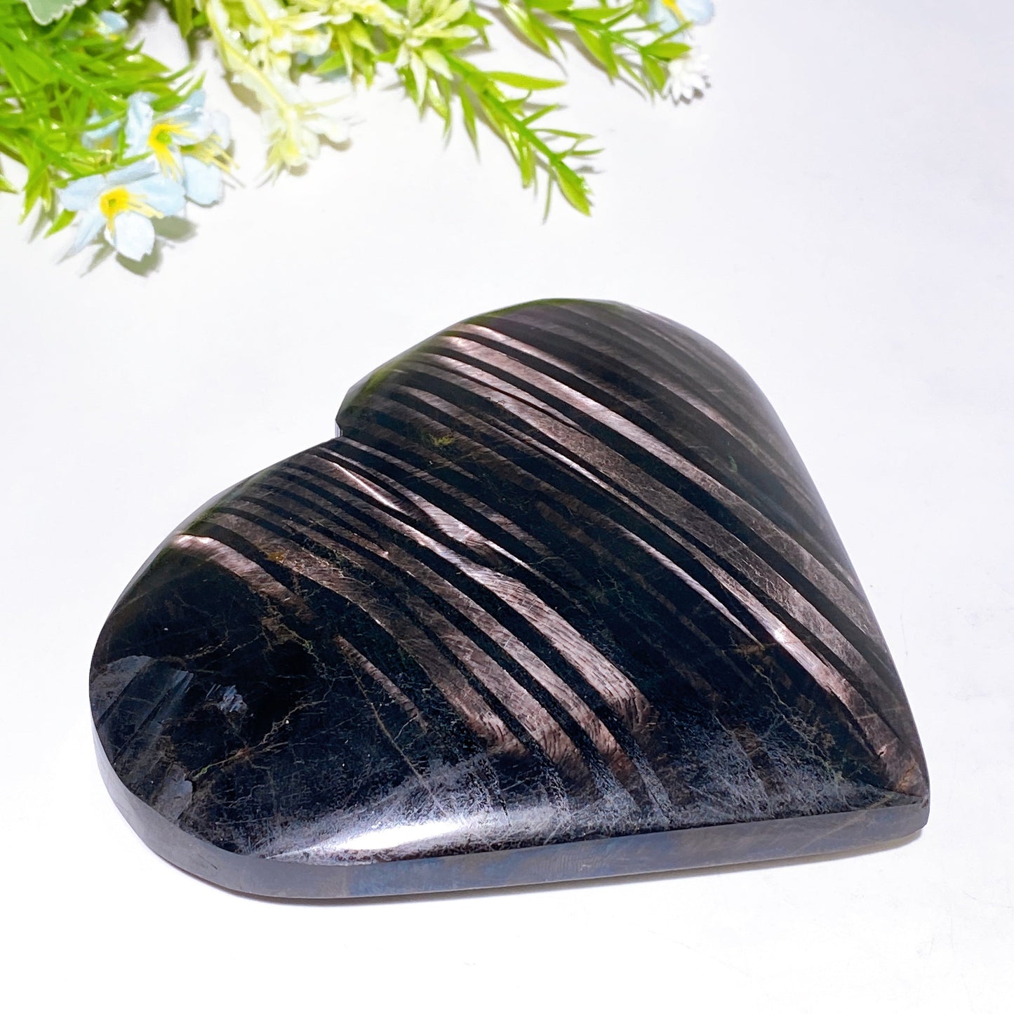 5.0" Large Unique Hypersthene Heart Carving with Stand Crystal Healing Bulk Wholesale