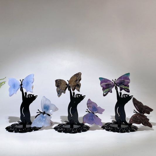 Crystal Cat Catching Butterfly Crystal Healing Bulk Wholesale