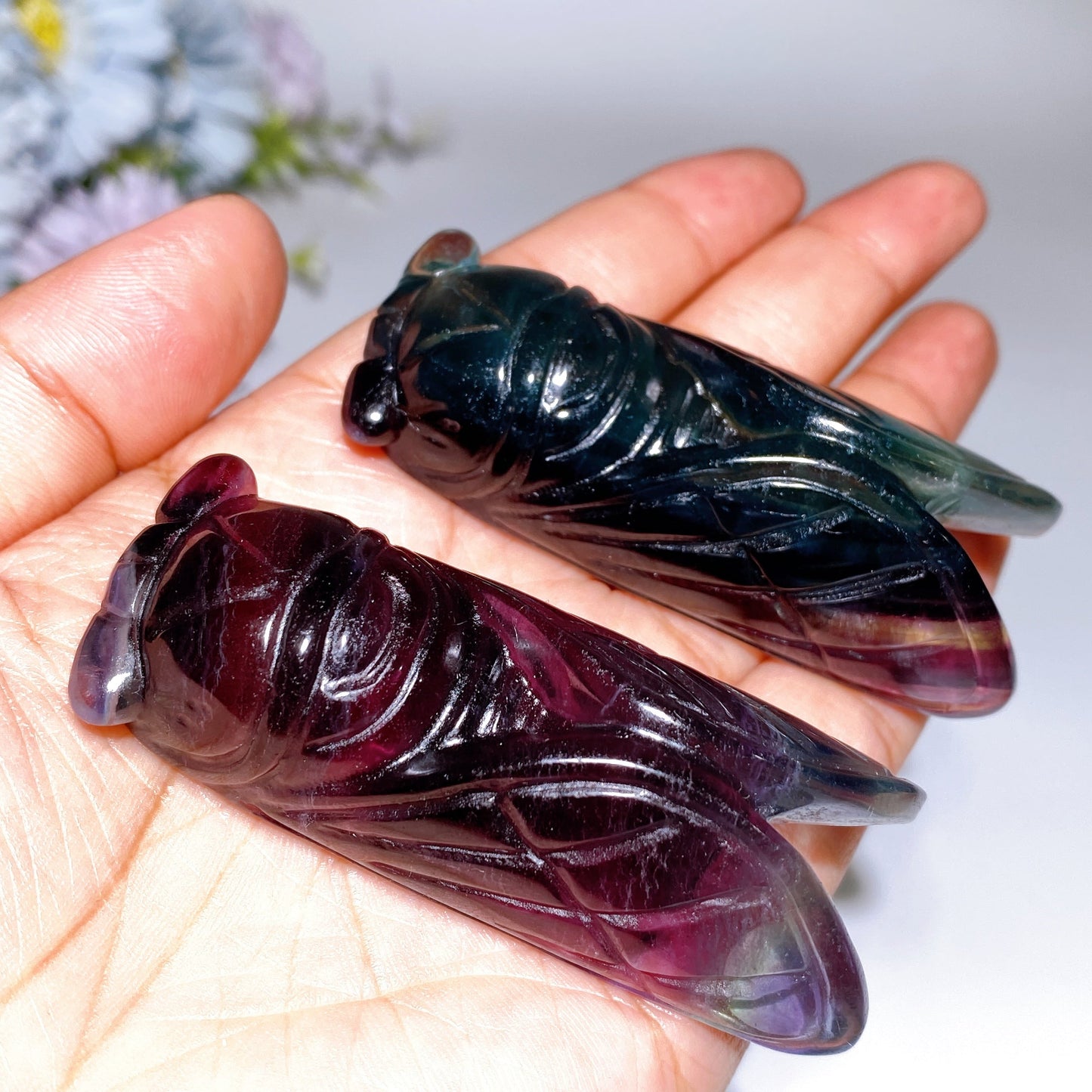2.7" Rainbow Fluorite Cicada Carving Crystal Healing Bulk Wholesale