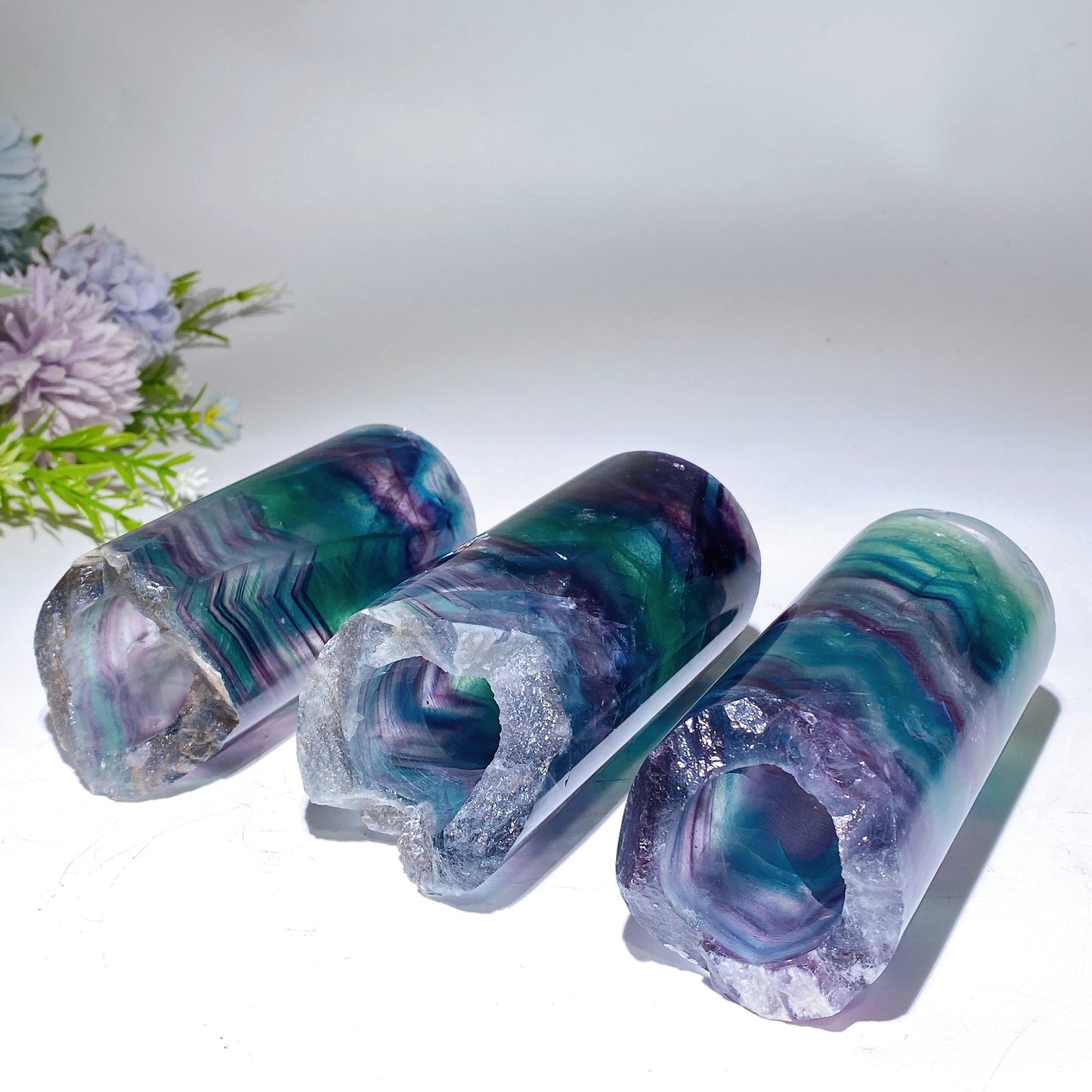 11-13cm Rainbow Fluorite Cylinder Candle Free Form Crystal Healing Bulk Wholesale